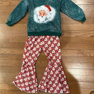 Festive Santa Sweater and Floral Bell Bottoms Set